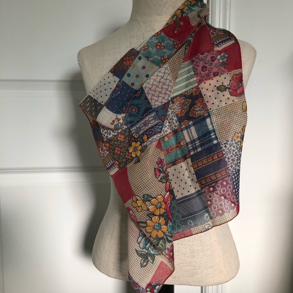 Vintage Symphony Patchwork and Floral Print Scarf